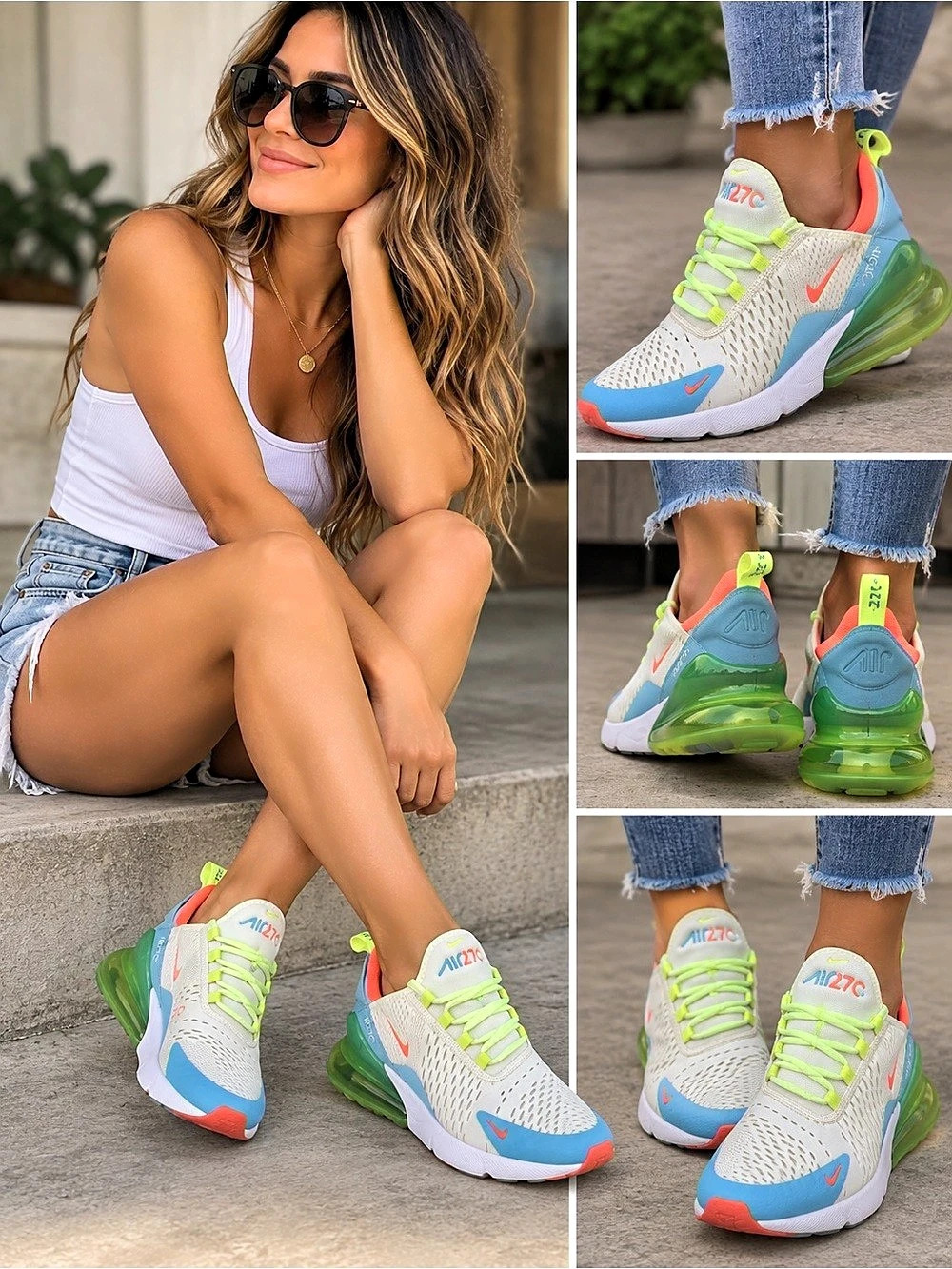 Nike Air Max 270 GS Blue Gaze Barely Volt Athletic Shoes US 7Y